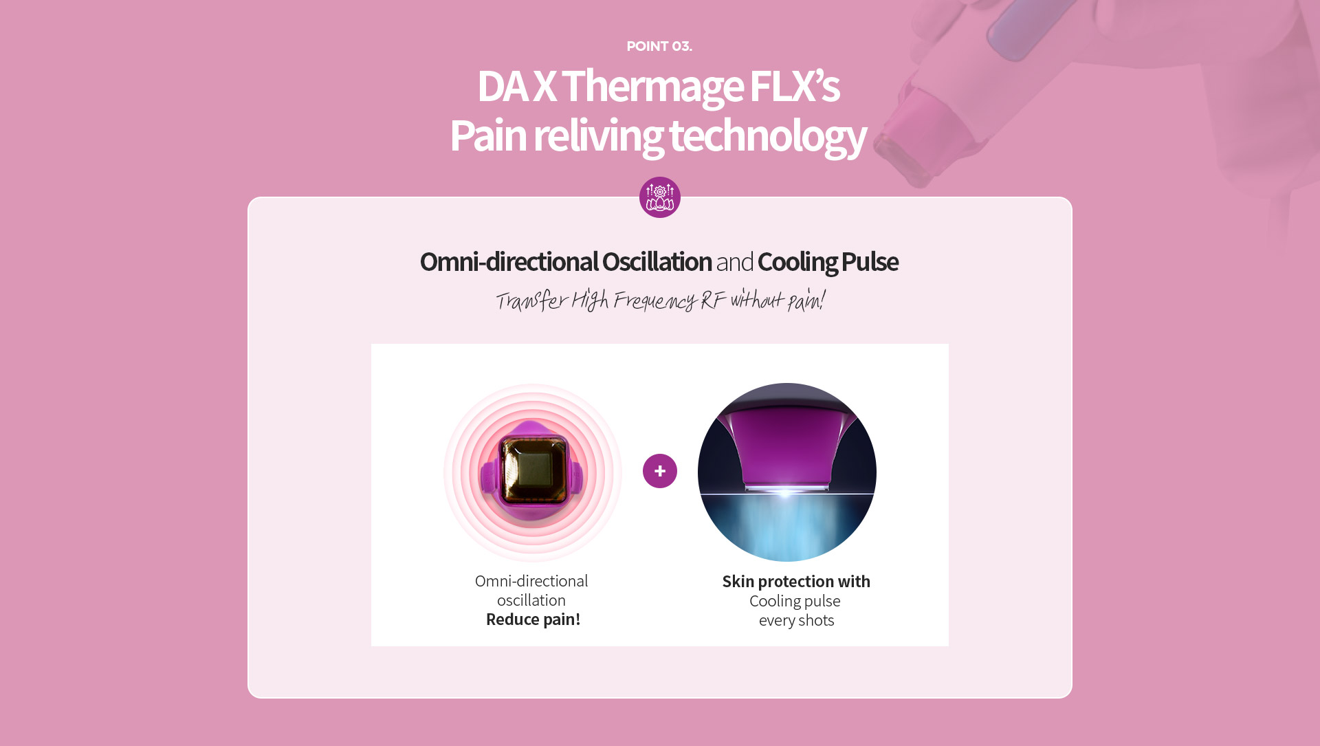 DA Thermage FLX, point03. DA X Thermage FLX’s Pain reliving technology